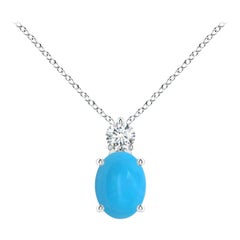 Angara Natural Oval 1.15ct Turquoise Pendant with Diamond in 14K Solid Gold