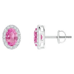 Angara - Boucles d
oreilles Halo en or 14 carats avec saphir rose ovale de 1,1 carat et diamant