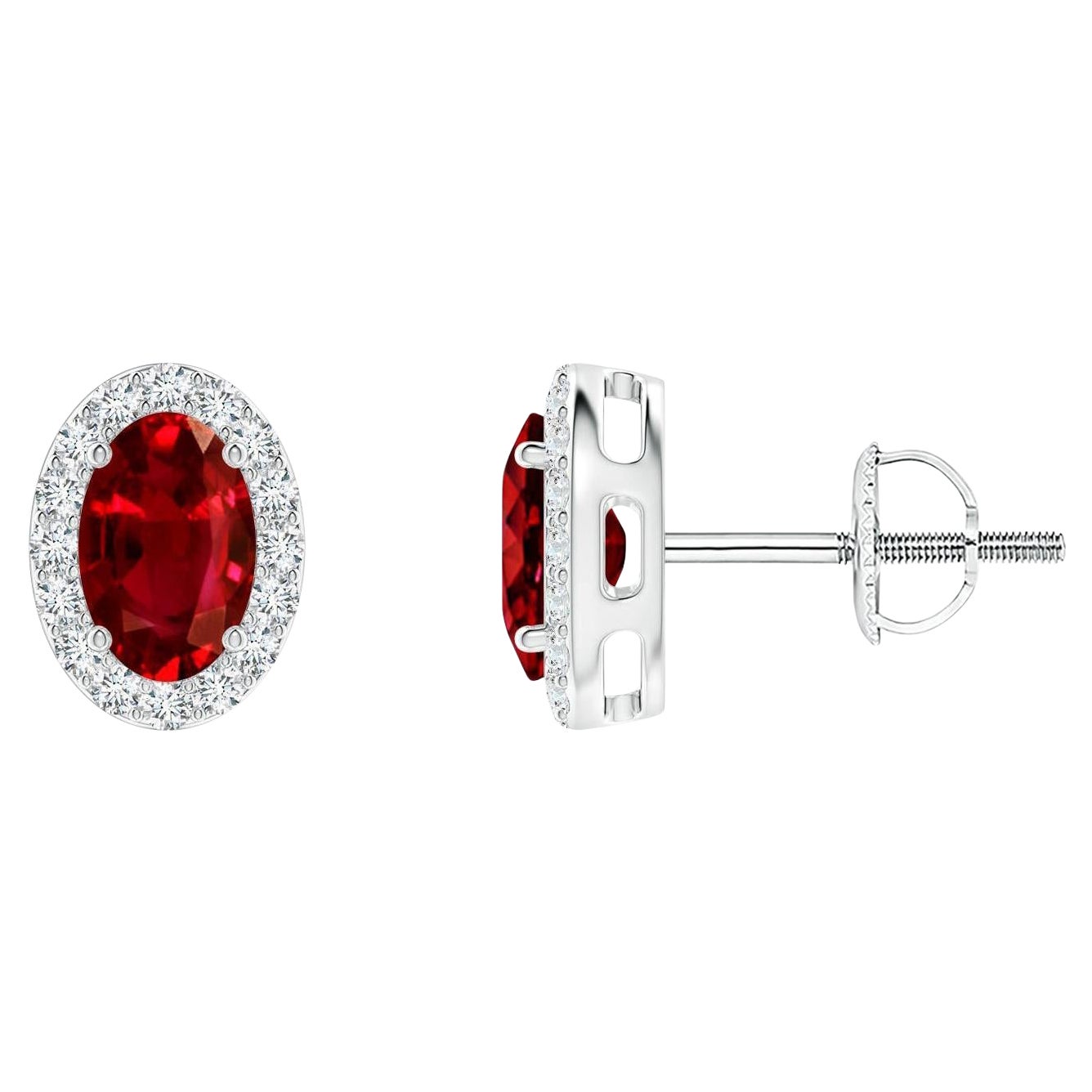 ANGARA Pendientes de rubí natural ovalado de 1,20 ct con halo de diamantes en oro blanco de 14 quilates