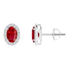 ANGARA Natural Oval 1.20ct Ruby Studs with Diamond Halo in 14K White Gold