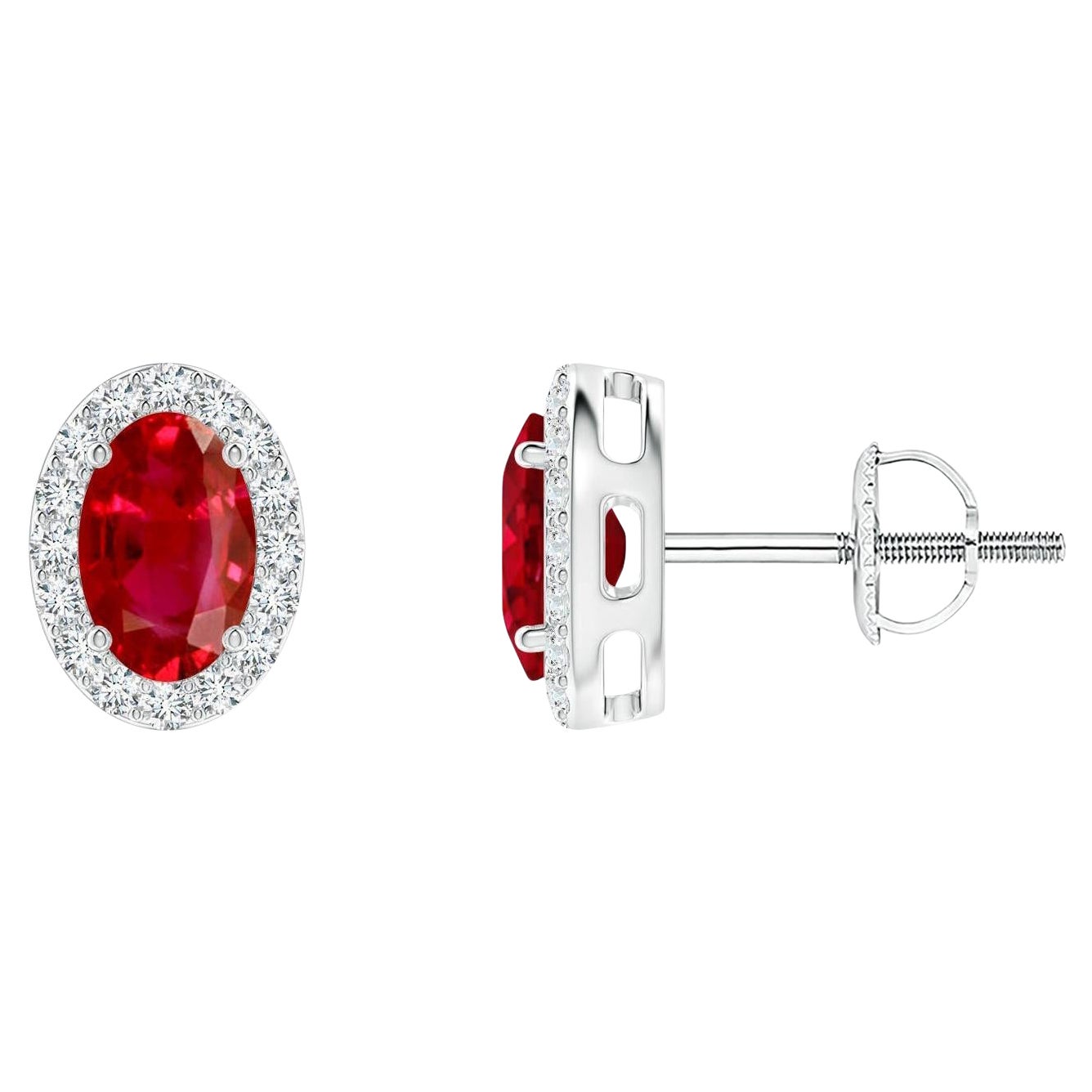 ANGARA Broches de rubí natural ovalado de 1,20 ct con halo de diamantes en platino