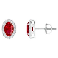 ANGARA Natural Oval 1.20ct Ruby Studs with Diamond Halo in Platinum