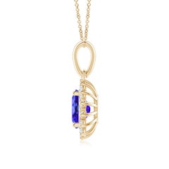 Angara Natural Oval 1.25ct Tanzanite Pendant with Diamond Halo in 14K Solid Gold