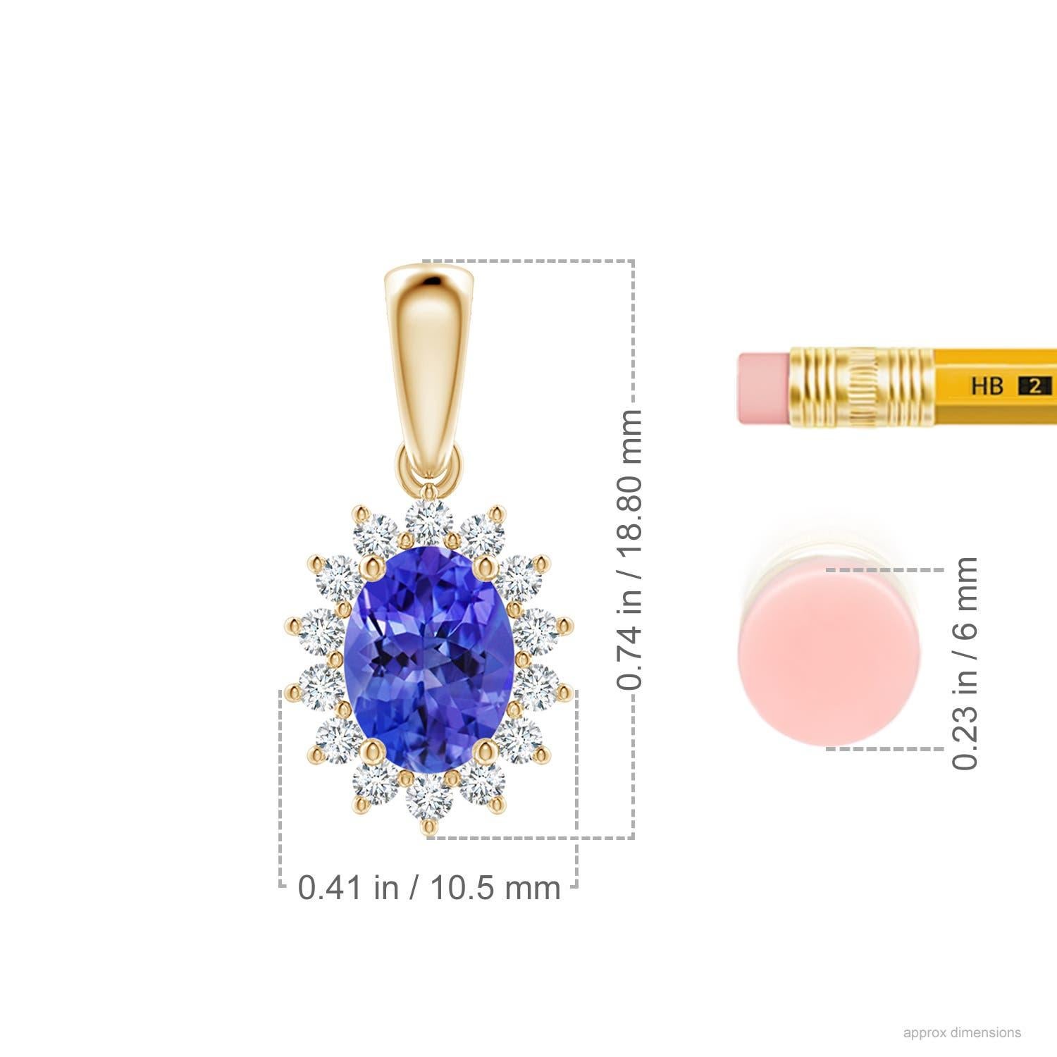 Angara natürlichen ovalen 1,25ct Tansanit Anhänger mit Diamant-Halo in 14K massivem Gold (Ovalschliff) im Angebot