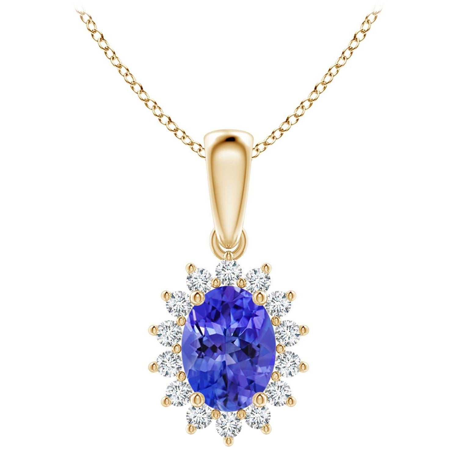 Pendentif Angara en or massif 14K, Tanzanite ovale naturelle de 1,25ct avec halo en diamant