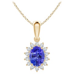 Pendentif Angara en or massif 14K, Tanzanite ovale naturelle de 1,25ct avec halo en diamant