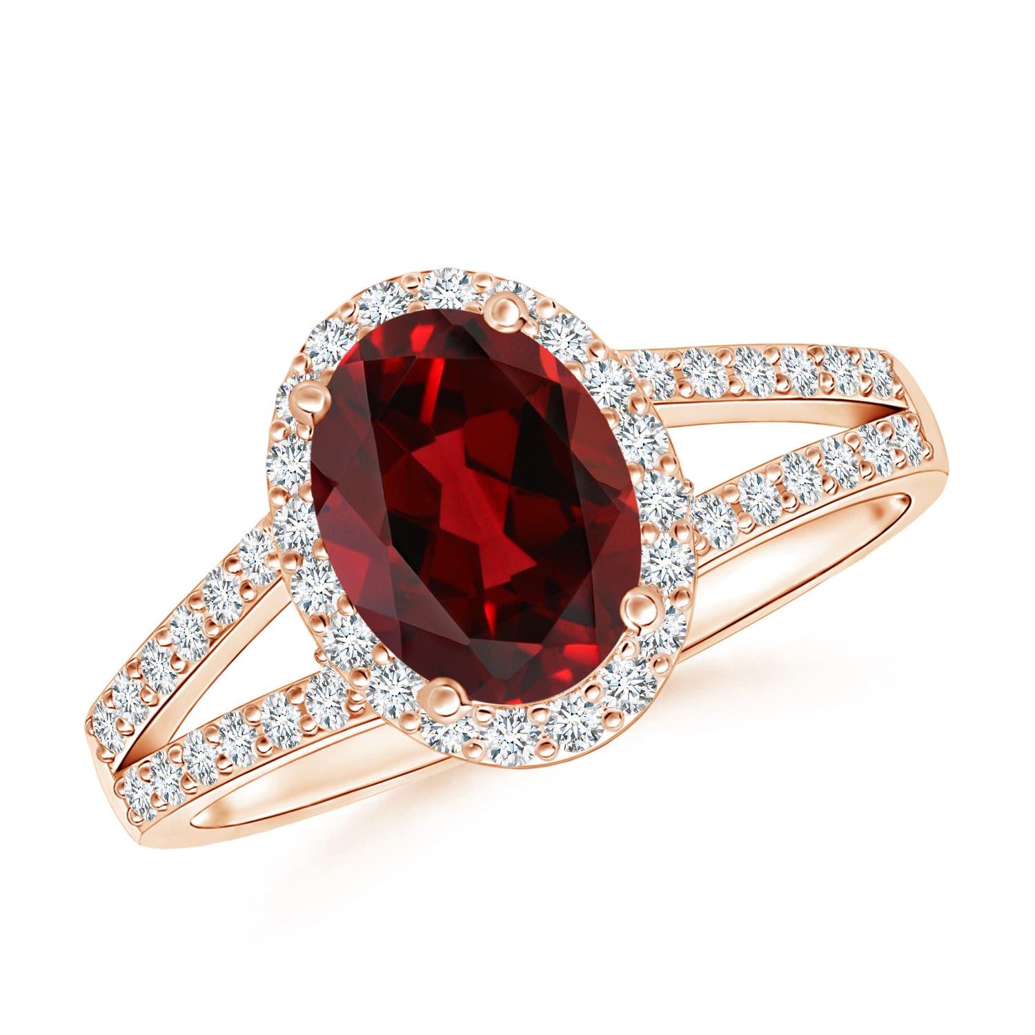 Angara Natural Oval 1.45 ct Garnet Split Shank Halo Ring in 14K Solid Gold For Sale 2