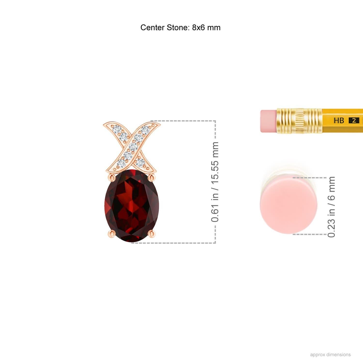Oval Cut Angara Natural Oval 1.45 ct Garnet XO Pendant with Diamonds in 14K Solid Gold For Sale