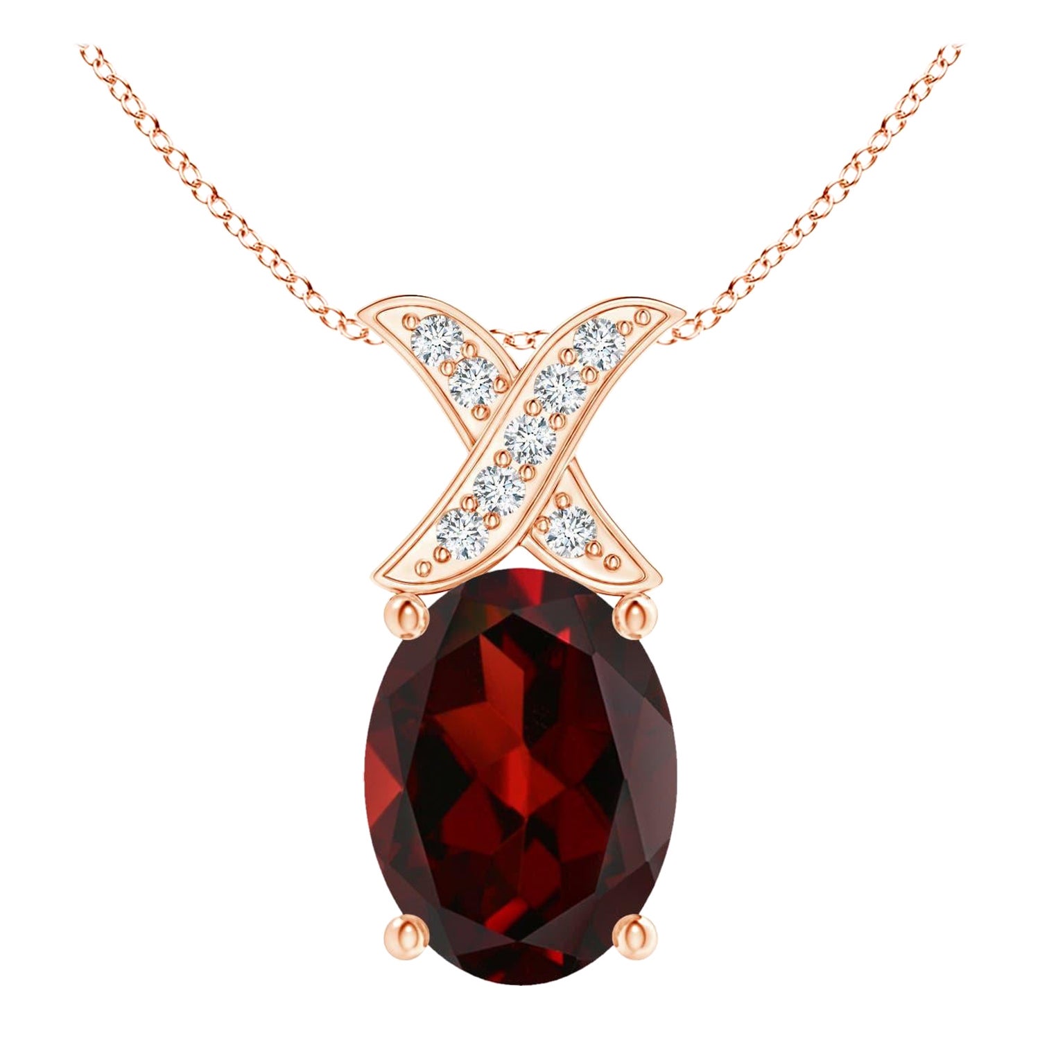 Angara Natural Oval 1,45 ct Granat XO Anhänger mit Diamanten in 14K Solid Gold