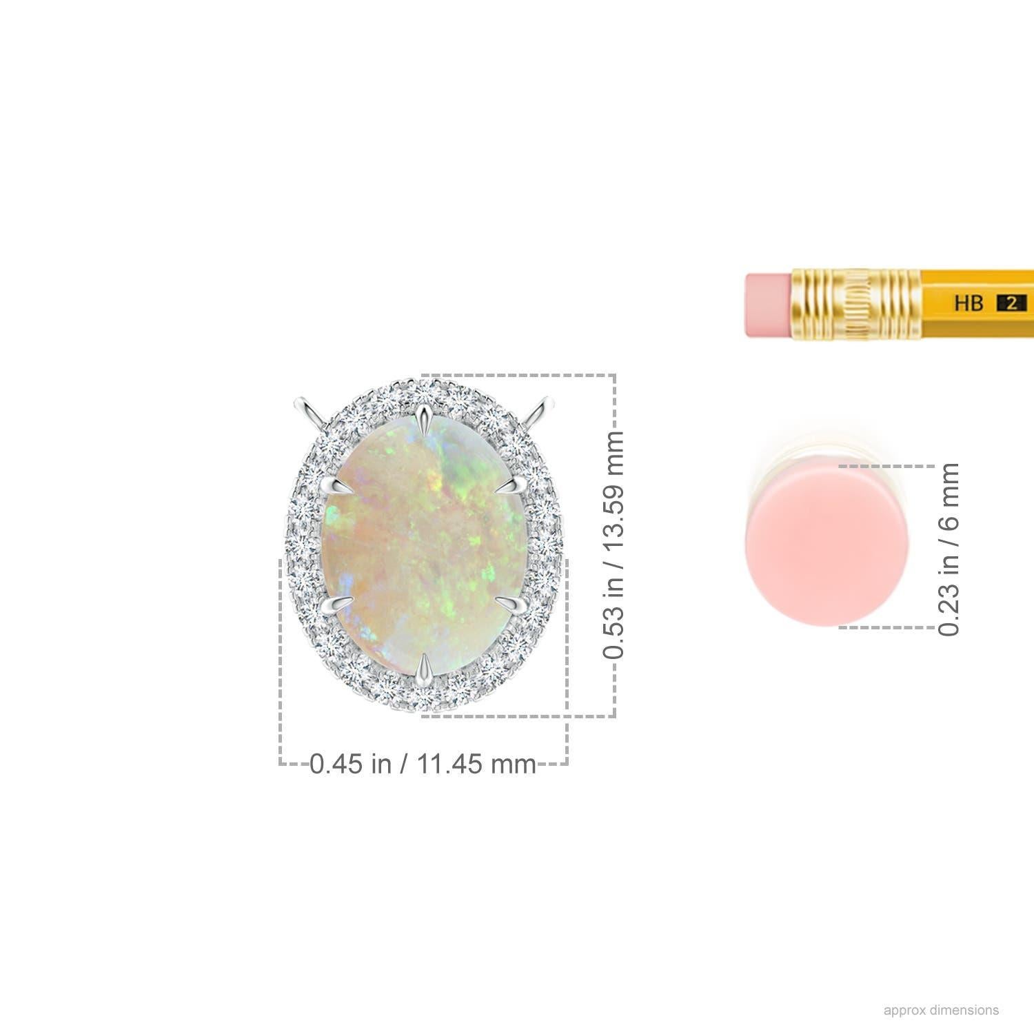 Oval Cut Angara Natural Oval 1.45ct Opal Ellipse Halo Pendant in 14K Solid Gold for Women For Sale