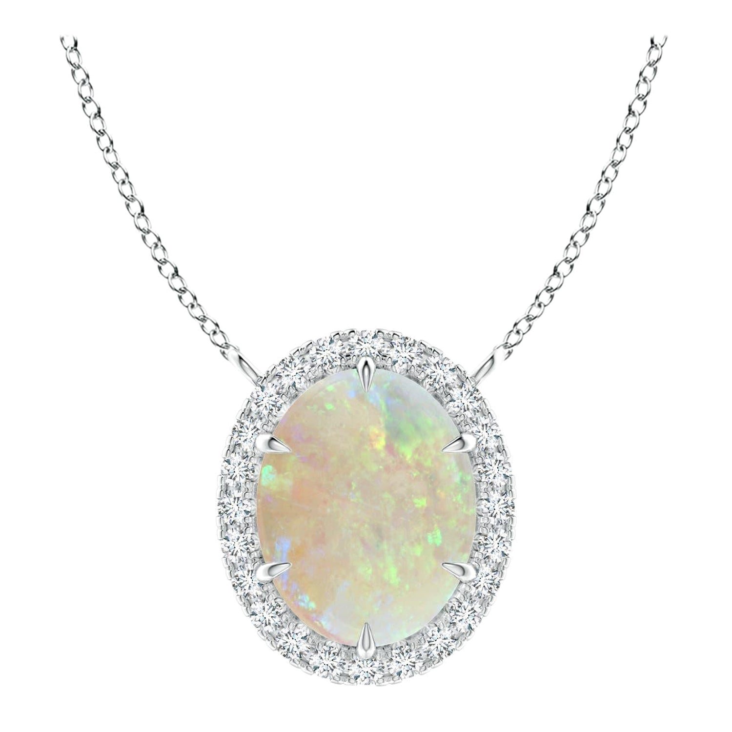 Angara Natural Oval 1.45ct Opal Ellipse Halo Pendant in 14K Solid Gold for Women