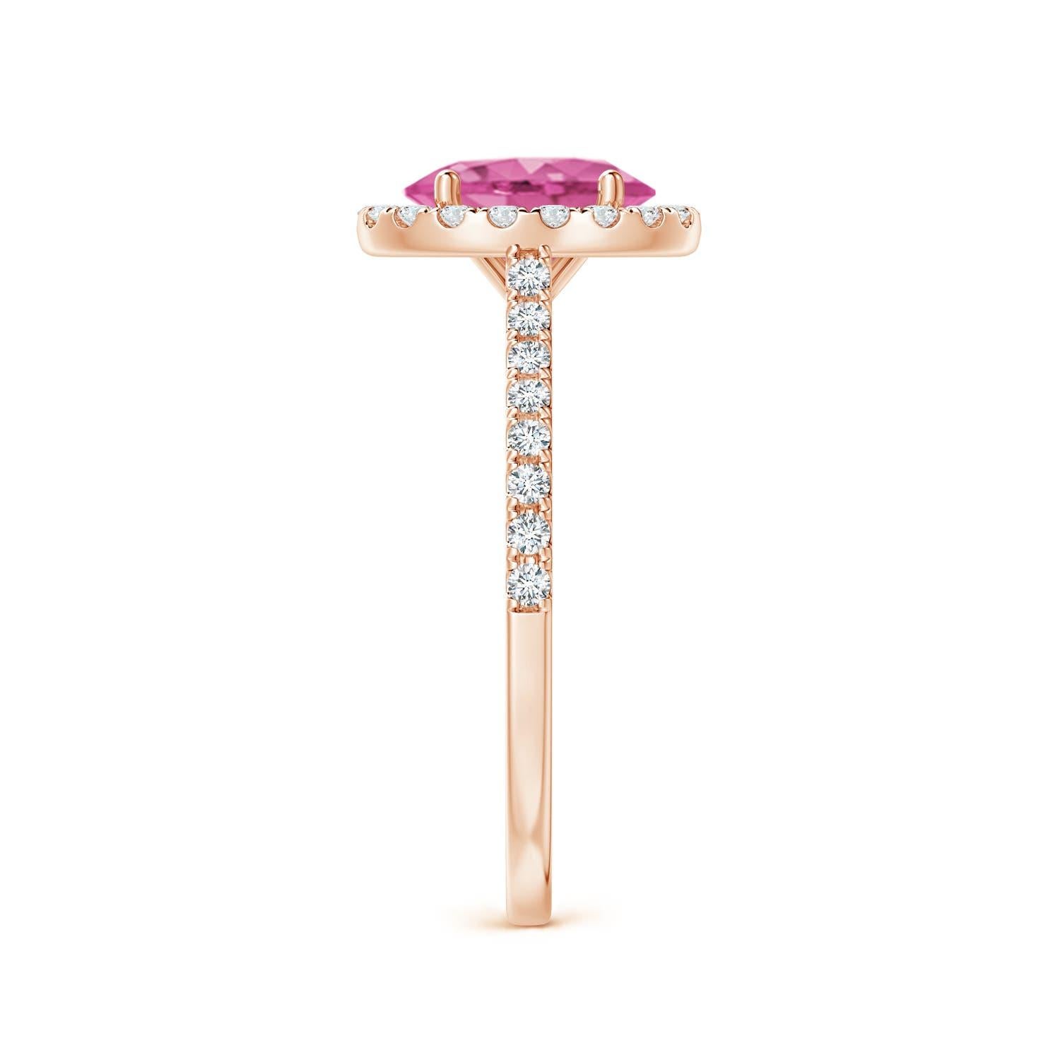 Angara Natural Oval 1.45ct Pink Sapphire Halo Ring with Diamond 14K Solid Gold In New Condition For Sale In Los Angeles, CA