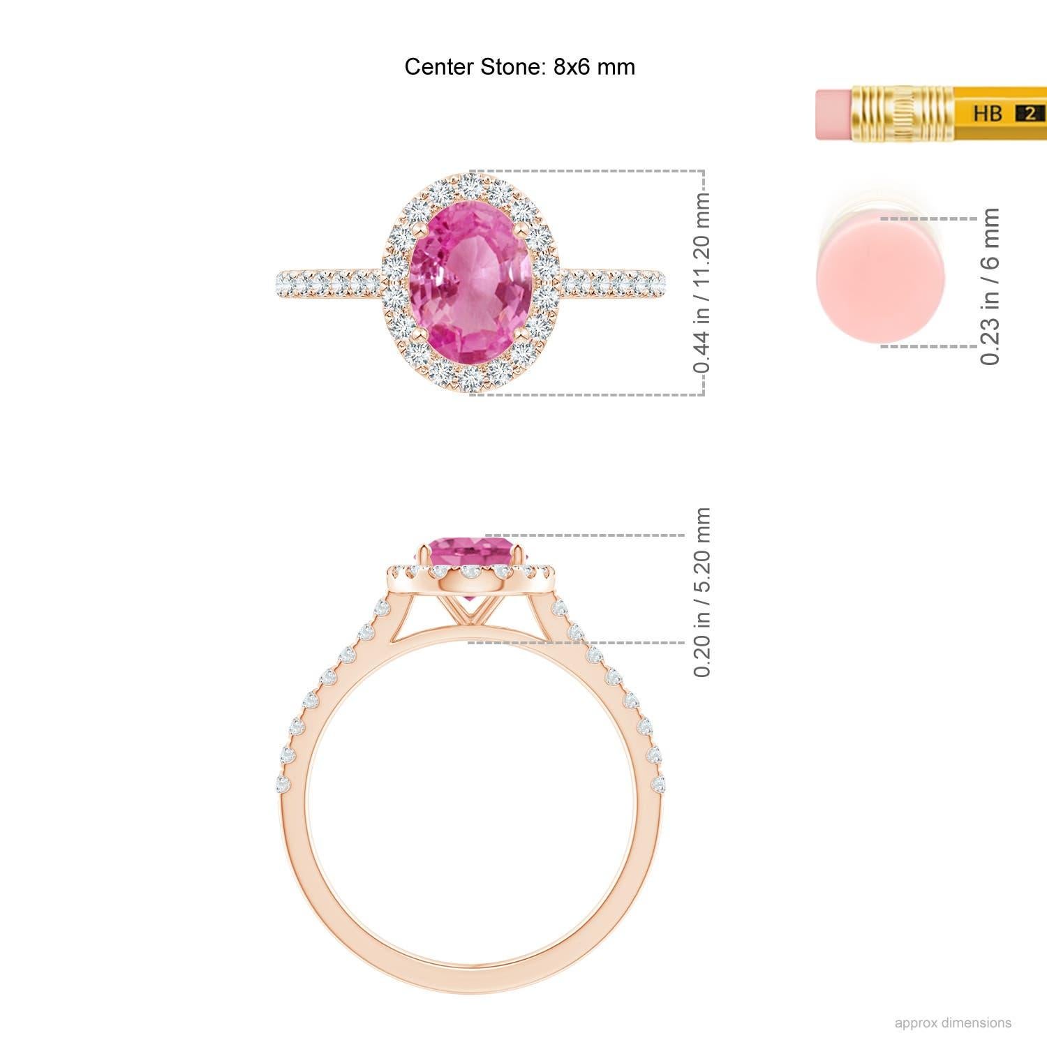 Angara Natural Oval 1.45ct Pink Sapphire Halo Ring with Diamond 14K Solid Gold For Sale 1