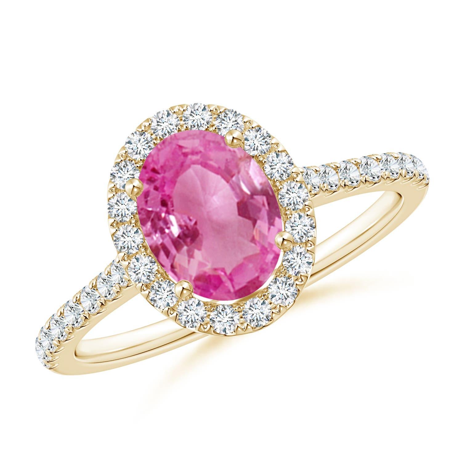 Angara Natural Oval 1.45ct Pink Sapphire Halo Ring with Diamond 14K Solid Gold For Sale 3