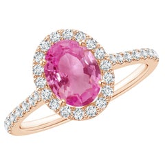 Angara Natural Oval 1.45ct Pink Sapphire Halo Ring with Diamond 14K Solid Gold