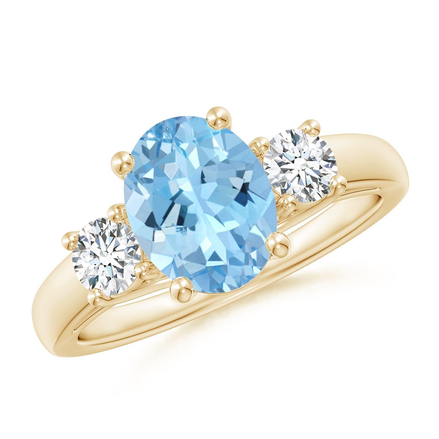 Angara natürlichen ovalen 1,5 ct Aquamarin und runder Diamant-Ring in 14K massivem Gold im Angebot 2