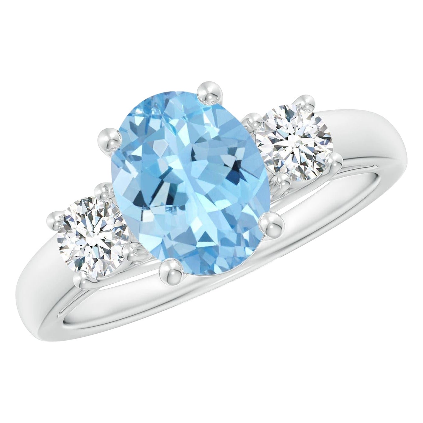 Anello Angara con acquamarina ovale naturale da 1,5 carati e diamante rotondo in oro massiccio 14K