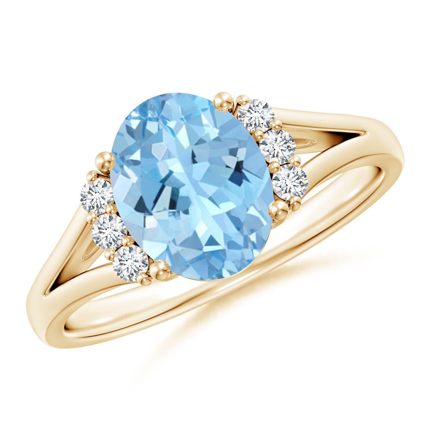 Angara natürlichen ovalen 1,5 ct Aquamarin mit Diamant-Ring in 14K massivem Gold im Angebot 2