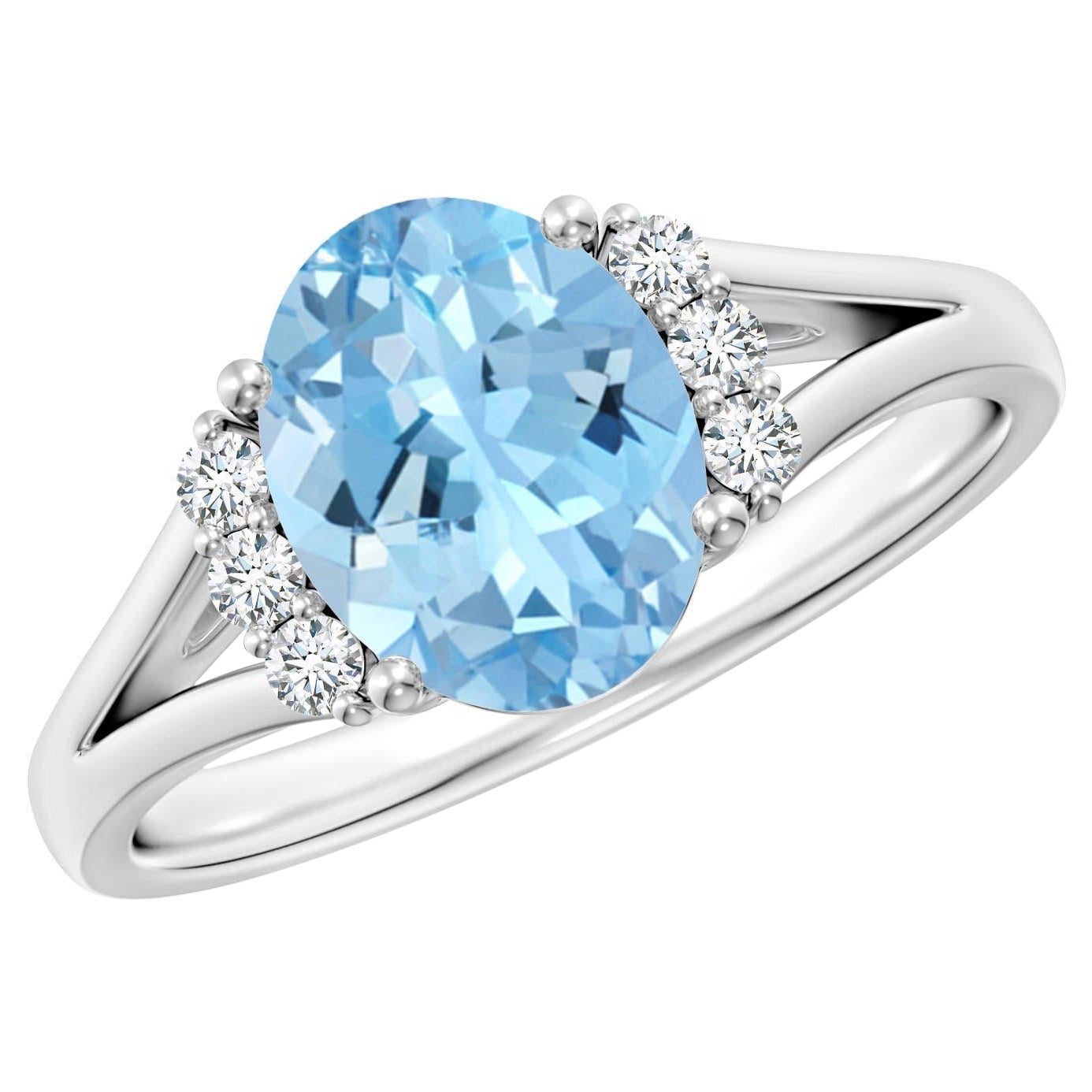 Angara Natural Oval 1.5 ct Aquamarine with Diamond Ring in 14K Solid Gold