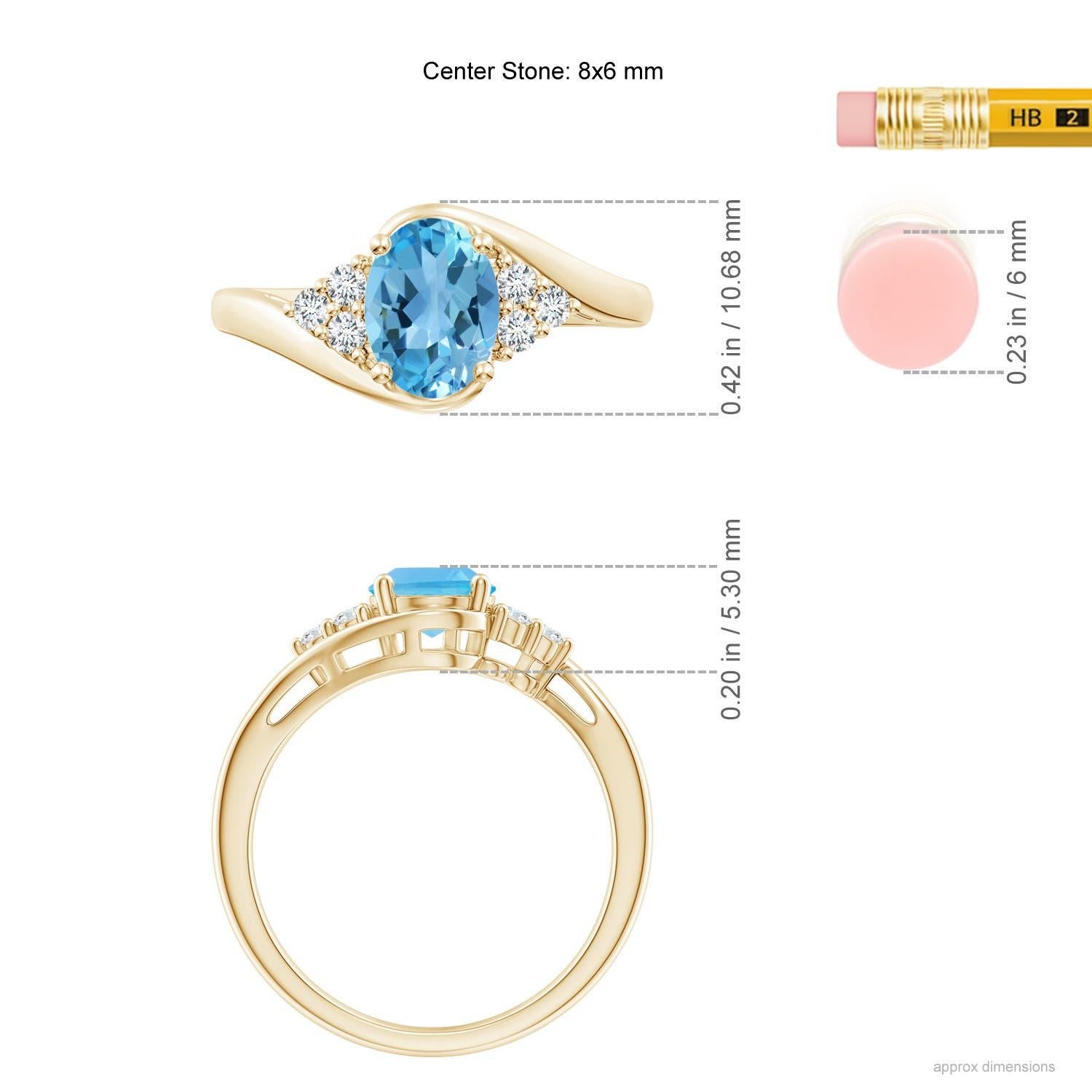 Angara natürlichen ovalen 1,5 ct Schweizer Blau Topas Ring mit Diamant in 14K massivem Gold Damen im Angebot