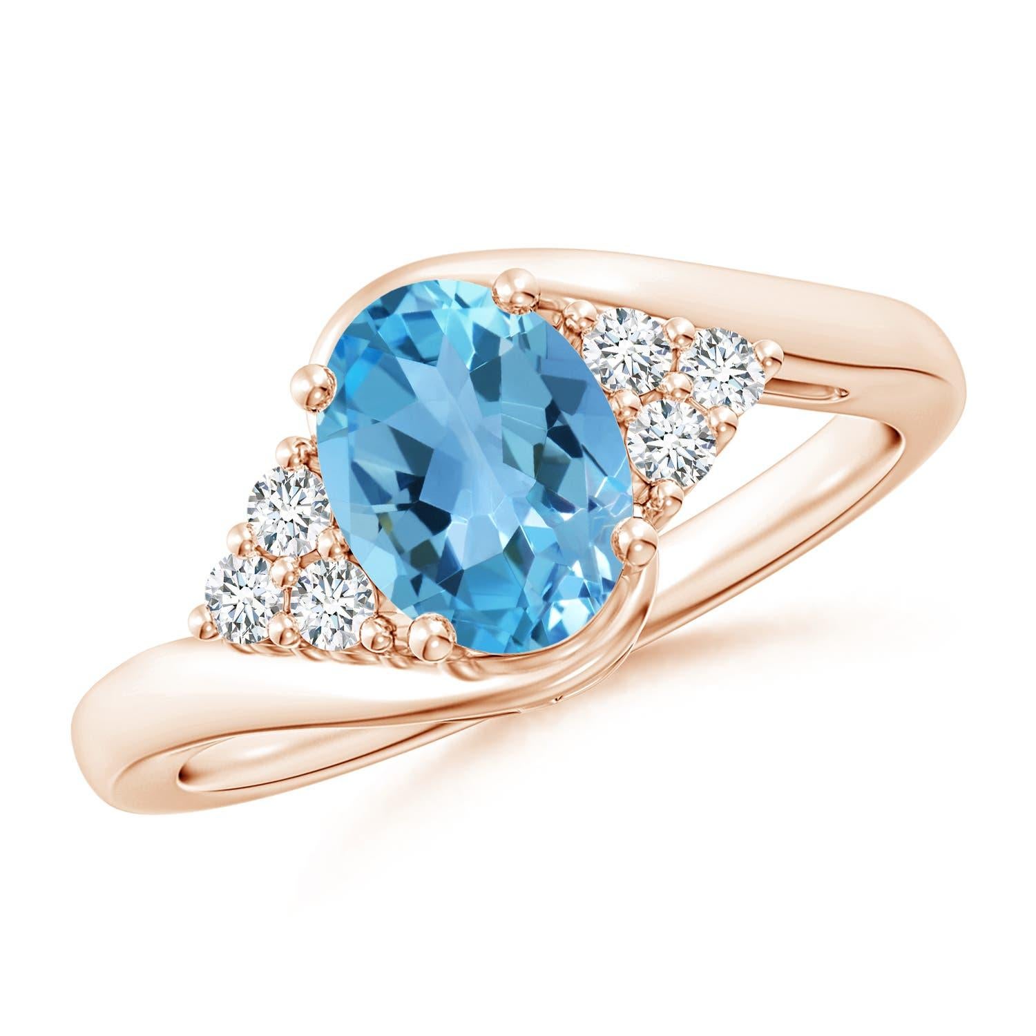 Angara natürlichen ovalen 1,5 ct Schweizer Blau Topas Ring mit Diamant in 14K massivem Gold im Angebot 2
