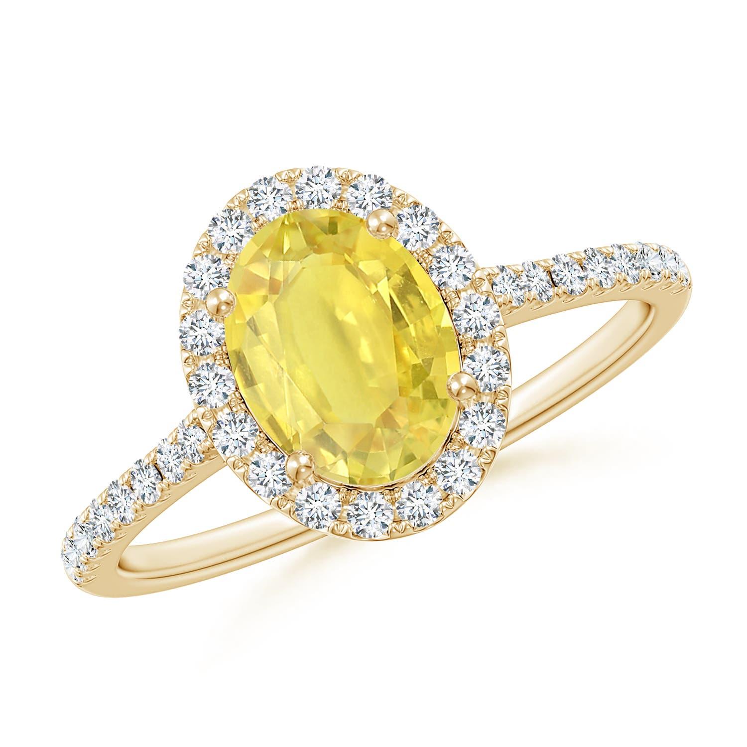 Bague de halo en saphir jaune ovale de 1,5 ct avec diamants en or 14K de la marque Angara en vente 1