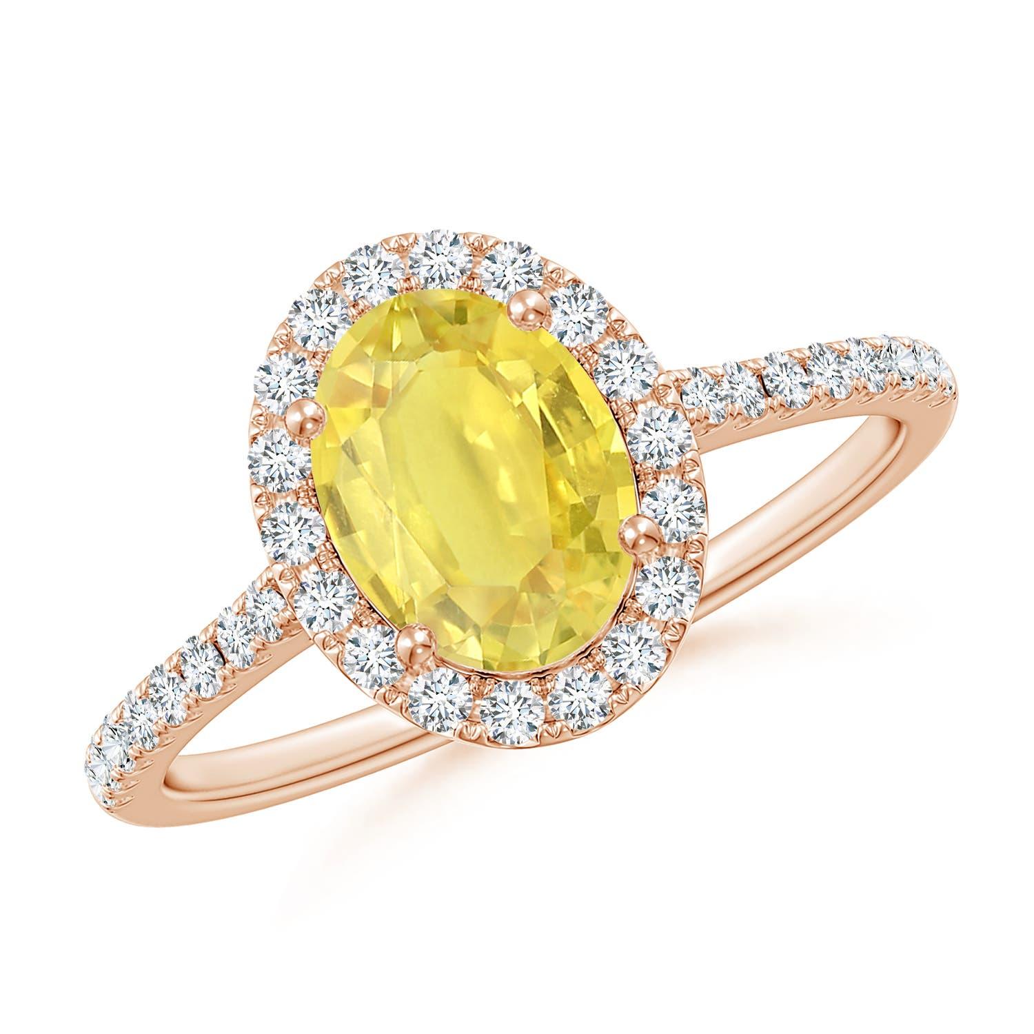 Bague de halo en saphir jaune ovale de 1,5 ct avec diamants en or 14K de la marque Angara en vente 2