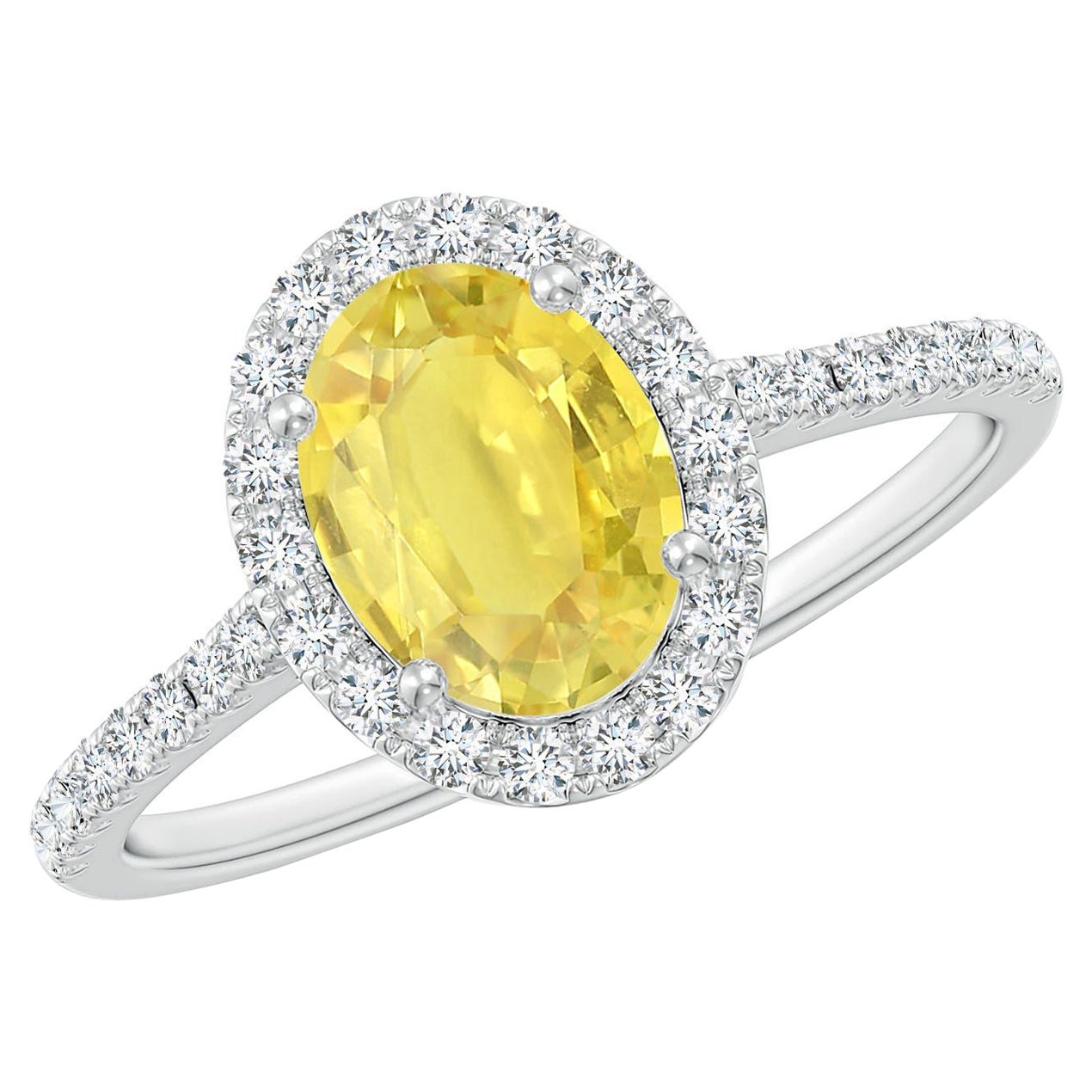 Anello aureolato con zaffiro giallo ovale da 1,5 carati di Angara e diamanti in oro 14K