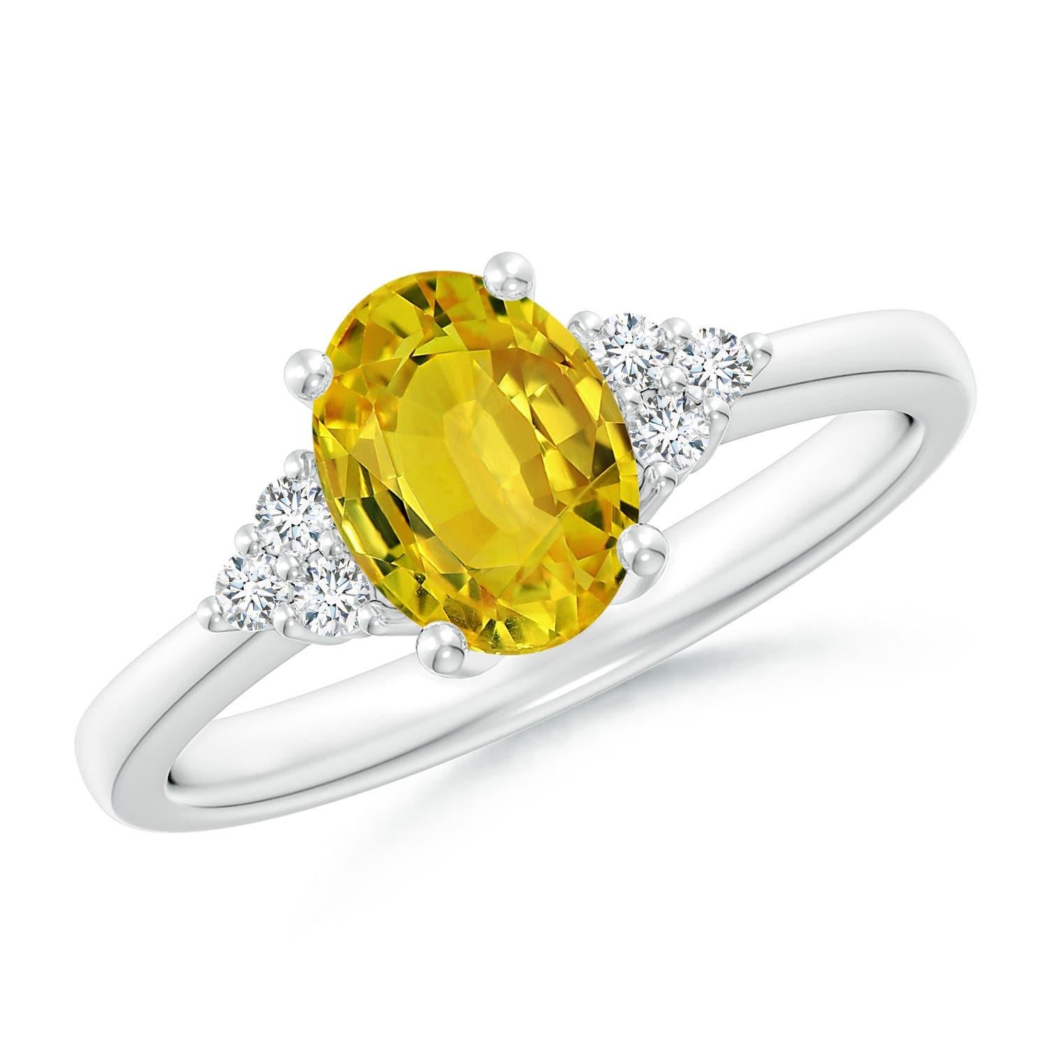 Angara Bague saphir jaune ovale naturel 1,5 ct diamant en or massif 14K en vente 1