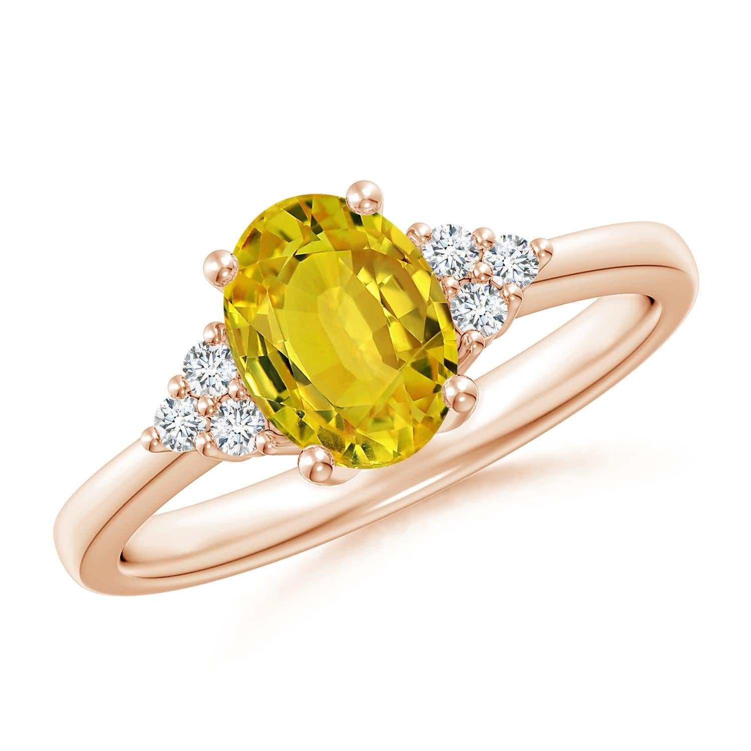 Angara Bague saphir jaune ovale naturel 1,5 ct diamant en or massif 14K en vente 2