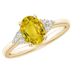 Angara Bague saphir jaune ovale naturel 1,5 ct diamant en or massif 14K
