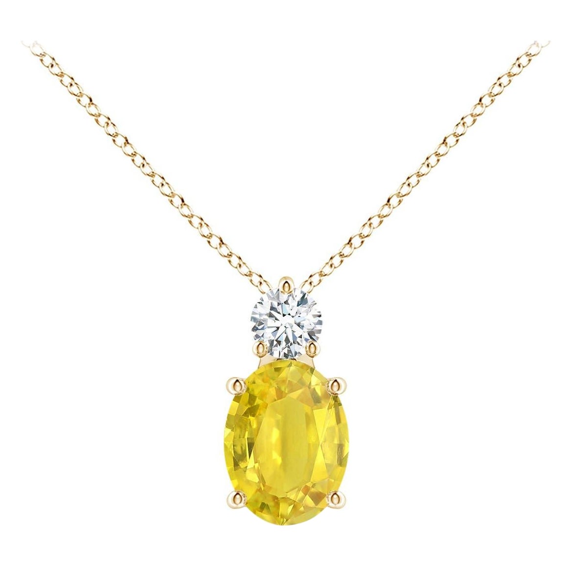 Angara Natural Oval 1.5 ct Yellow Sapphire Solitaire Pendant in 14K Solid Gold For Sale
