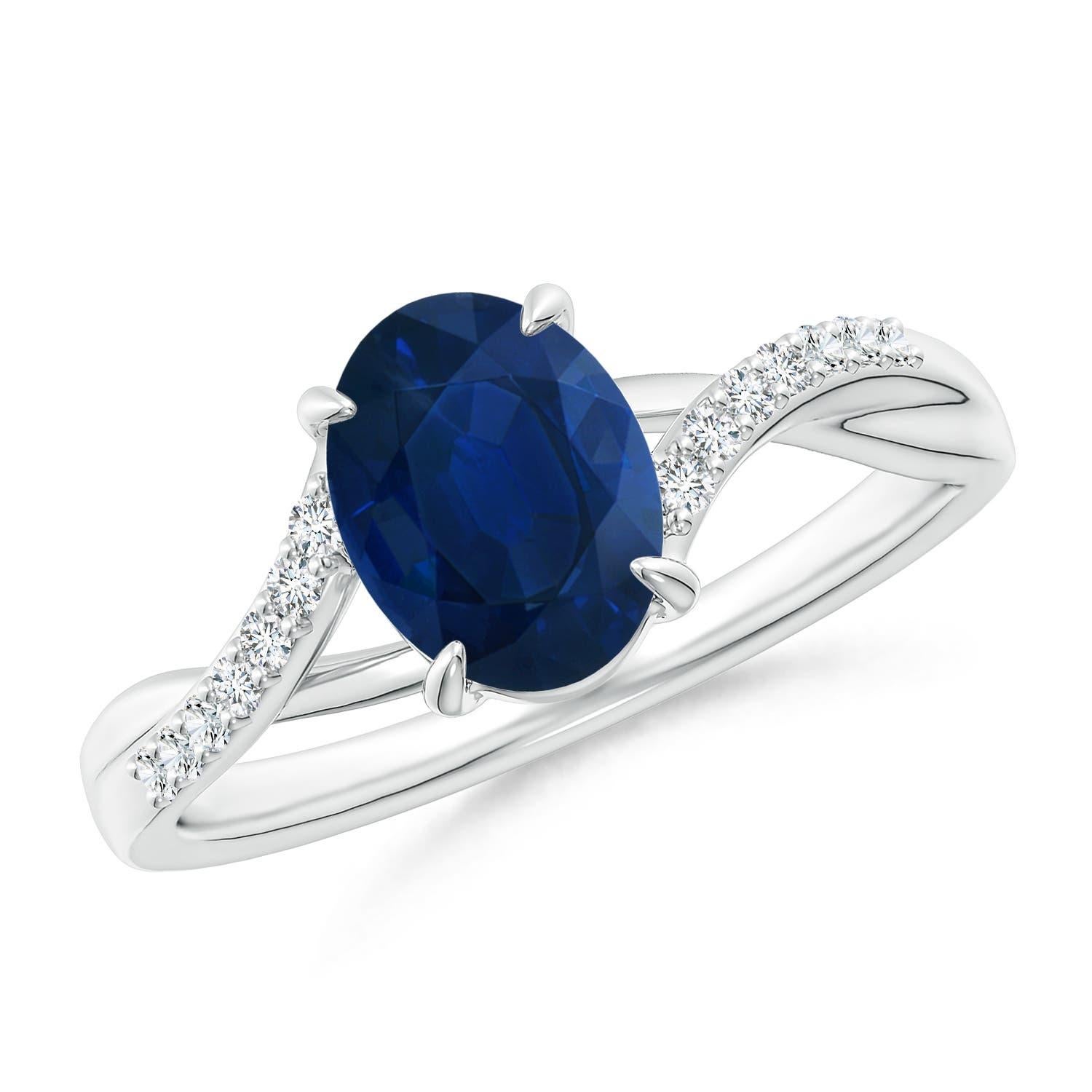 Angara natürlichen ovalen 1,55 ct blauer Saphir Ring mit Diamant in 14K massivem Gold im Angebot 2