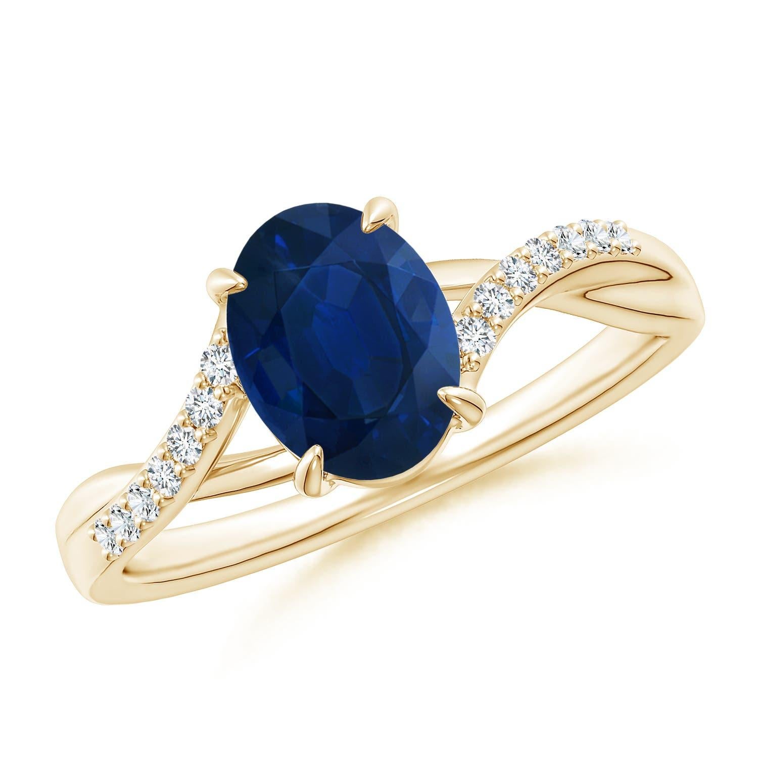 Angara natürlichen ovalen 1,55 ct blauer Saphir Ring mit Diamant in 14K massivem Gold im Angebot 3