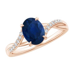 Angara natürlichen ovalen 1,55 ct blauer Saphir Ring mit Diamant in 14K massivem Gold