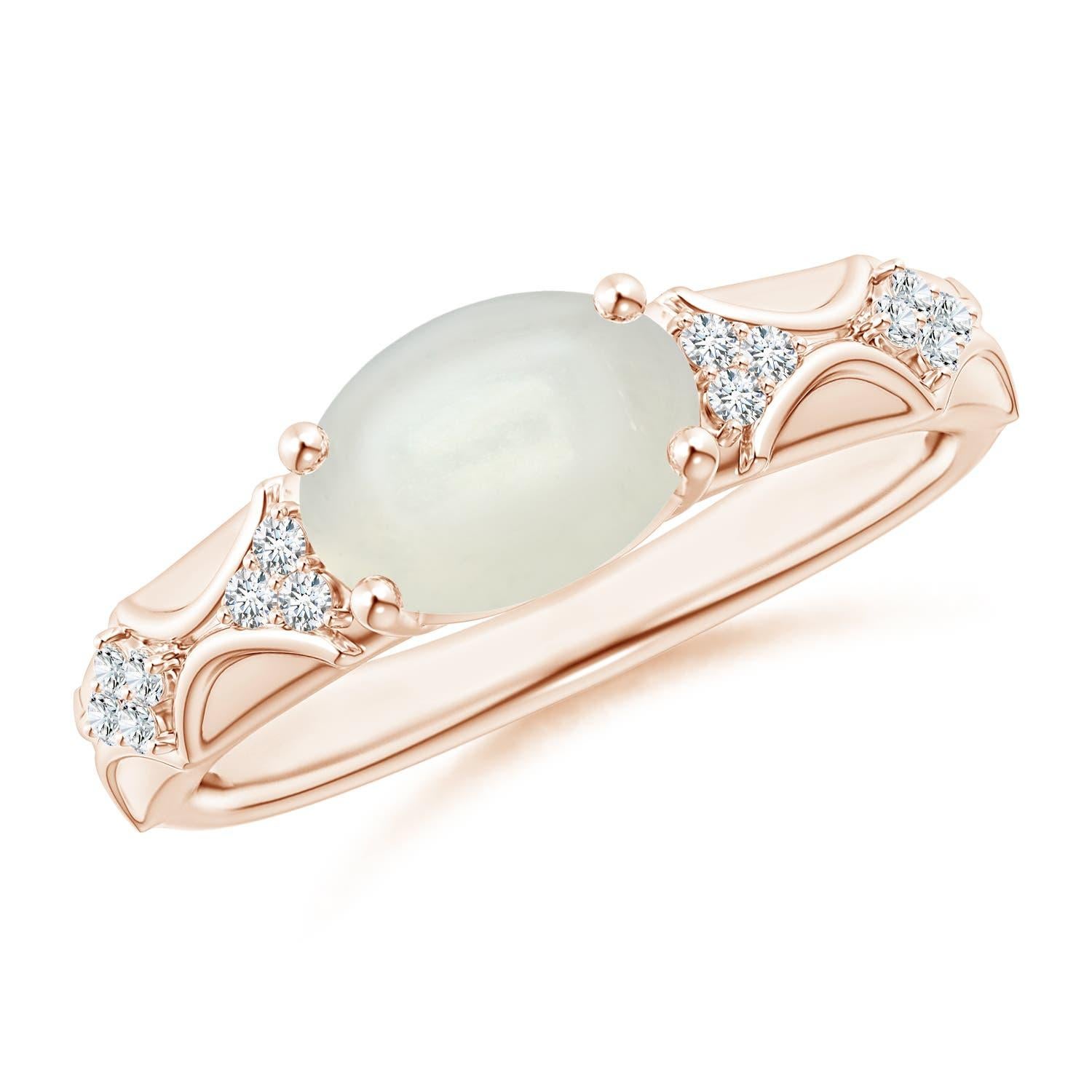 Angara Natural Oval 1.7 ct Moonstone Vintage Style Ring with Diamond in 14K Gold For Sale 2