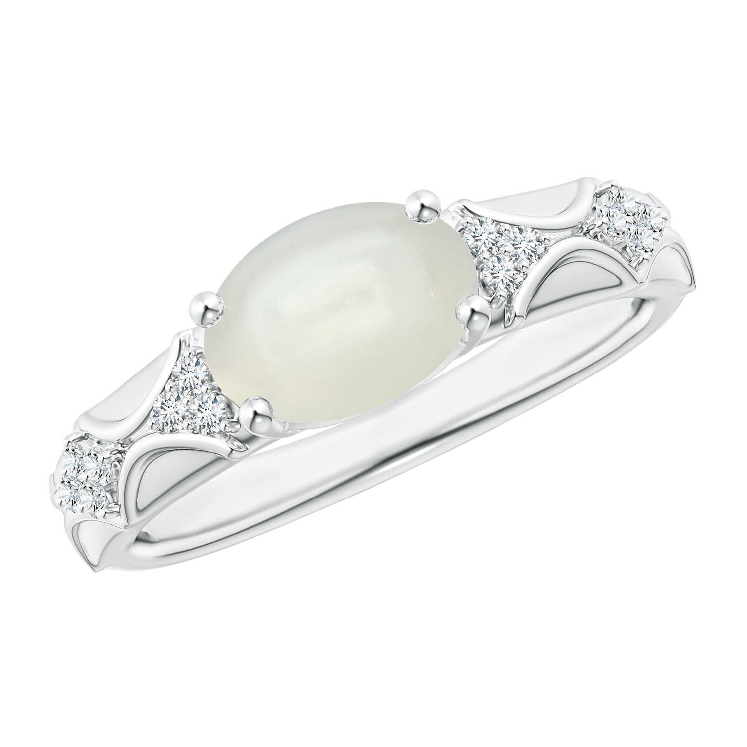 Angara Natural Oval 1.7 ct Moonstone Vintage Style Ring with Diamond in 14K Gold For Sale