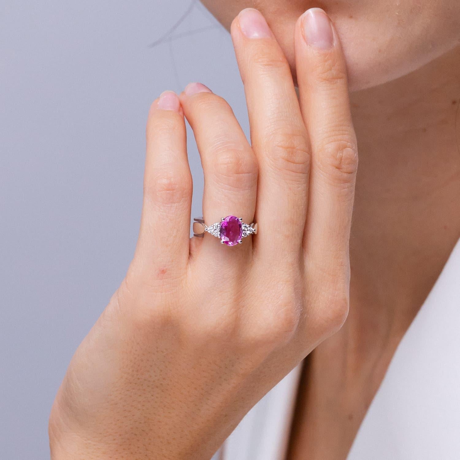 Oval Cut Angara Natural Oval 1.9 ct Pink Sapphire Cocktail Ring With Diamond in 14K Gold For Sale