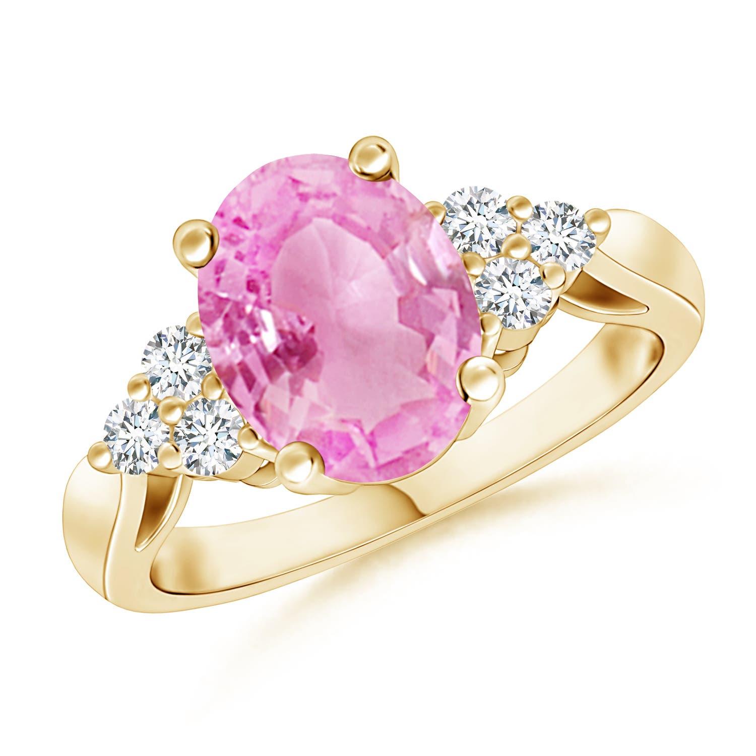 Angara Natural Oval 1.9 ct Pink Sapphire Cocktail Ring With Diamond in 14K Gold For Sale 2