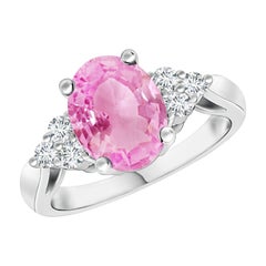 Angara Natural Oval 1.9 ct Pink Sapphire Cocktail Ring With Diamond in 14K Gold