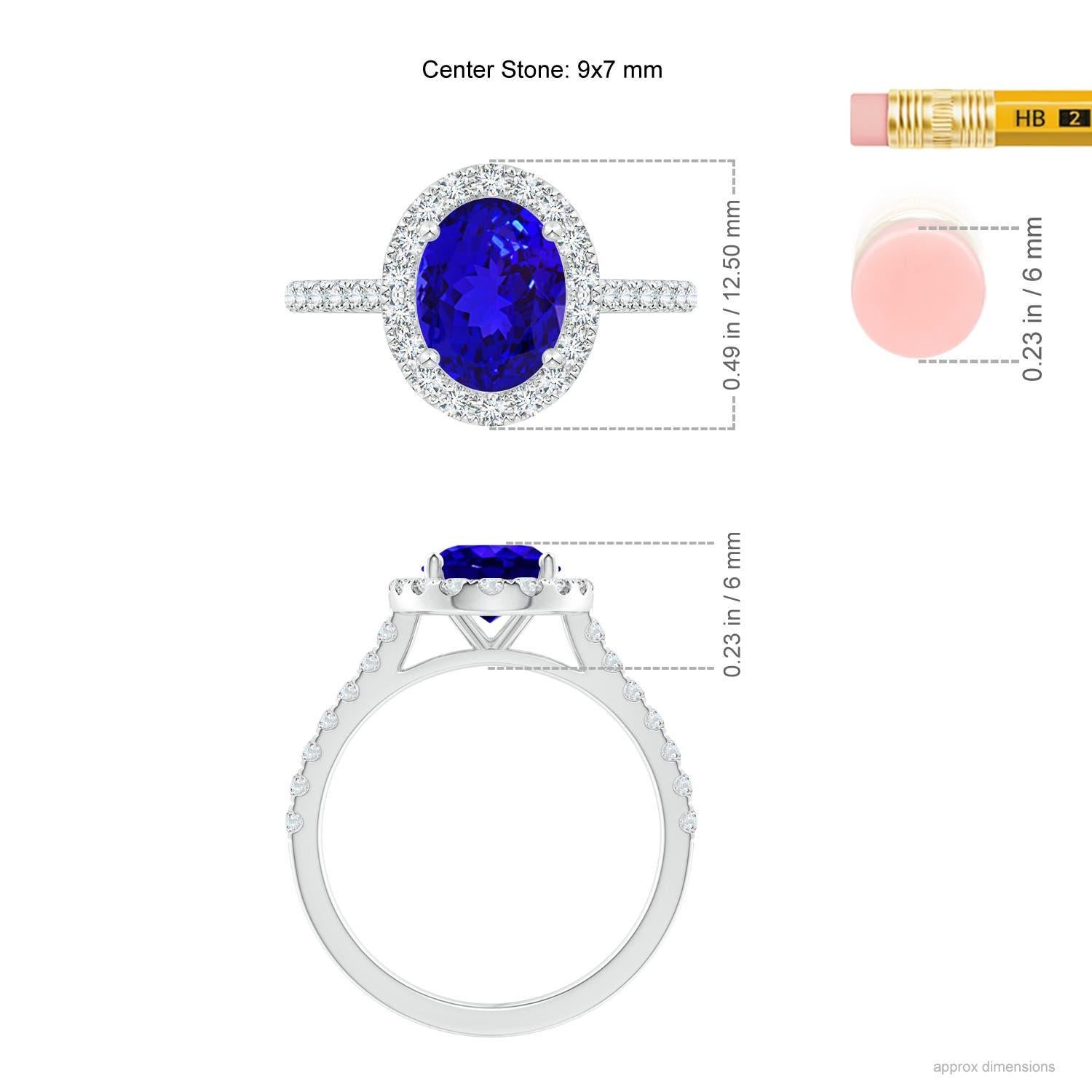 Angara natürlichen ovalen 1,9 ct Tansanit Halo-Ring mit Diamant in 14K massivem Gold im Zustand „Neu“ im Angebot in Los Angeles, CA