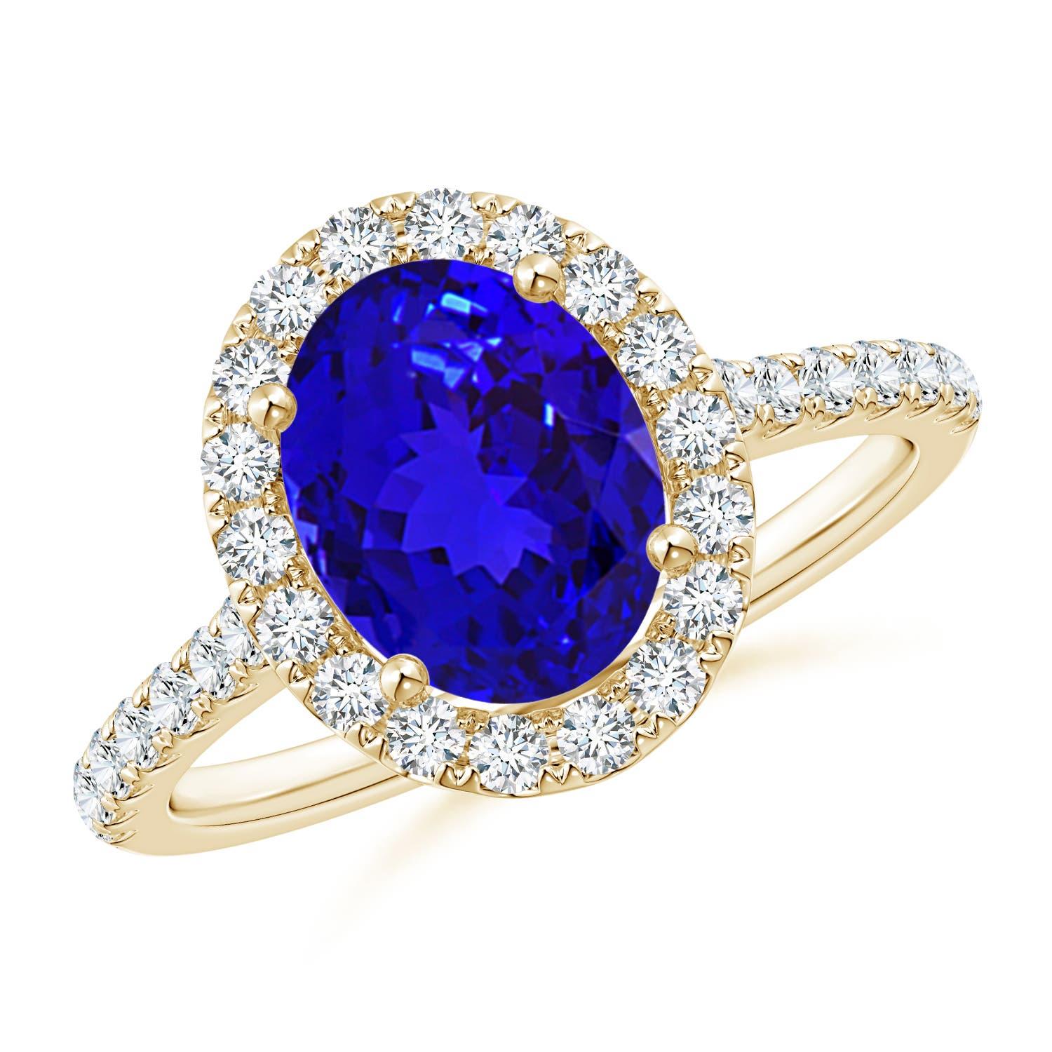 Angara natürlichen ovalen 1,9 ct Tansanit Halo-Ring mit Diamant in 14K massivem Gold Damen im Angebot