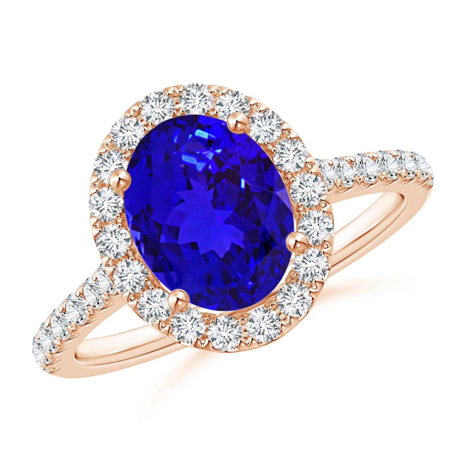Angara natürlichen ovalen 1,9 ct Tansanit Halo-Ring mit Diamant in 14K massivem Gold im Angebot 1
