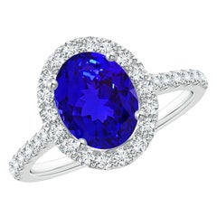 Angara natürlichen ovalen 1,9 ct Tansanit Halo-Ring mit Diamant in 14K massivem Gold