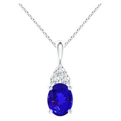 Ciondolo solitario di tanzanite ovale naturale di Angara da 1,9 carati con diamante in oro 14K