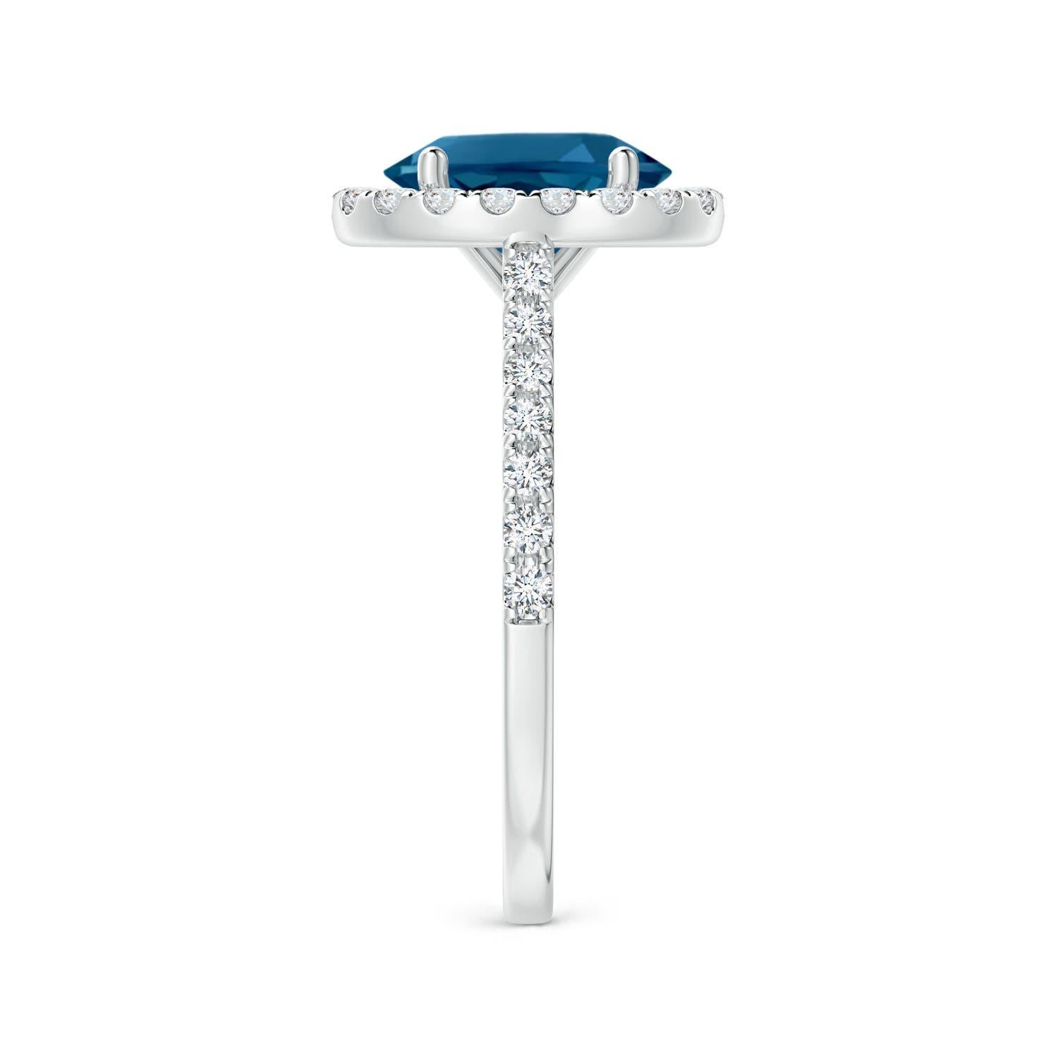 Oval Cut Angara Natural Oval 2.25 ct London Blue Topaz Halo Ring with Diamond in 14K Gold For Sale