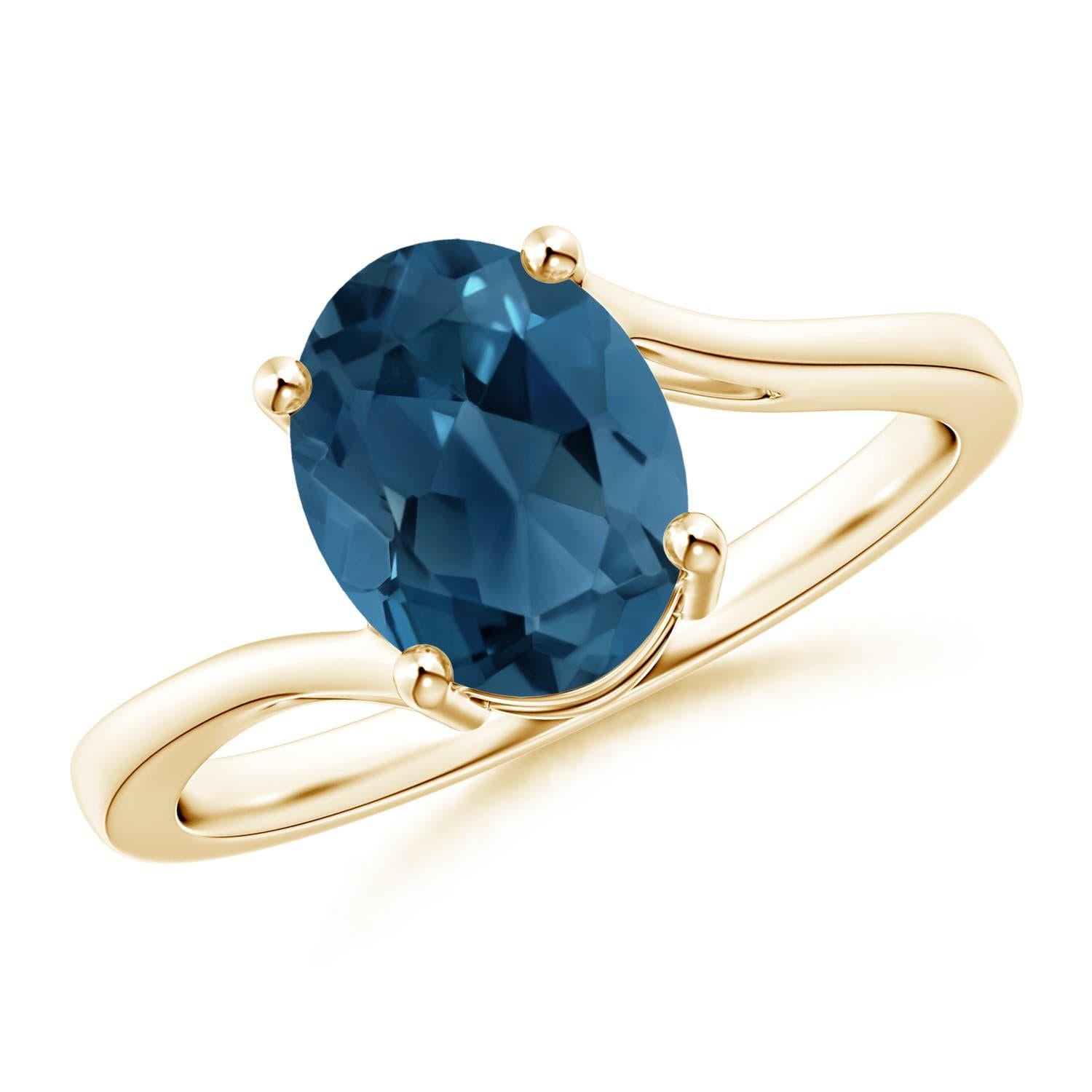 Angara natürlichen ovalen 2,25 ct London Blue Topaz Solitär-Ring in 14K massivem Gold im Angebot 1