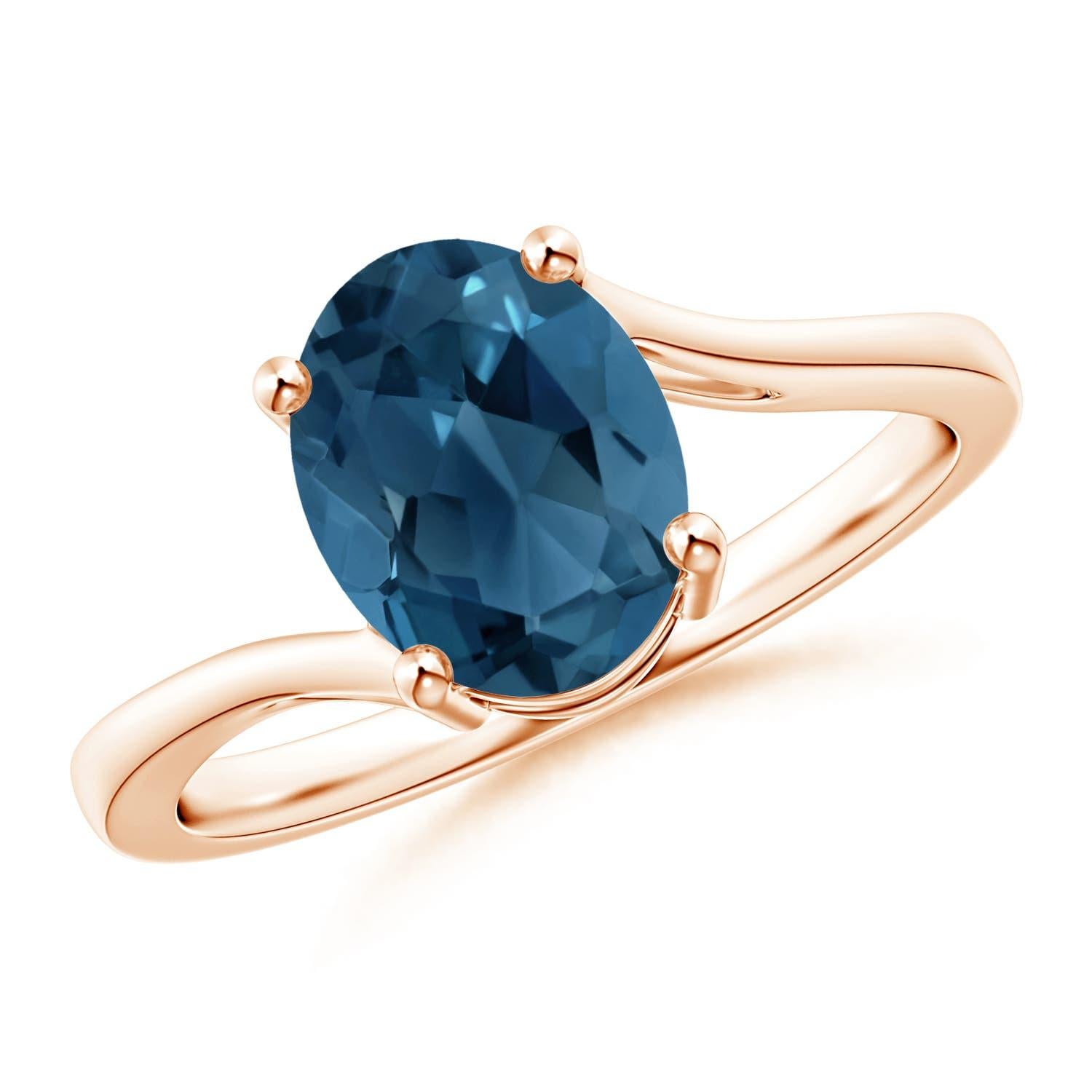 Angara natürlichen ovalen 2,25 ct London Blue Topaz Solitär-Ring in 14K massivem Gold im Angebot 2