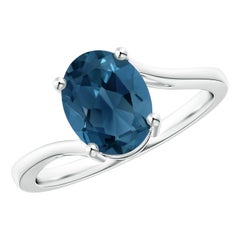 Angara natürlichen ovalen 2,25 ct London Blue Topaz Solitär-Ring in 14K massivem Gold