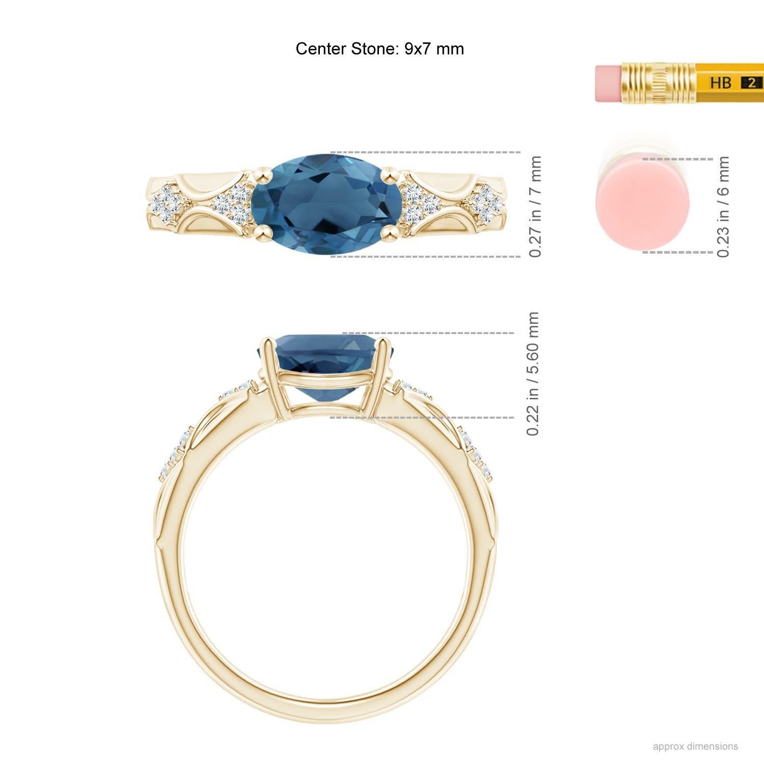 Donna Anello Angara con Topazio Blu di Londra ovale naturale da 2,25 carati e diamante in oro massiccio 14K in vendita